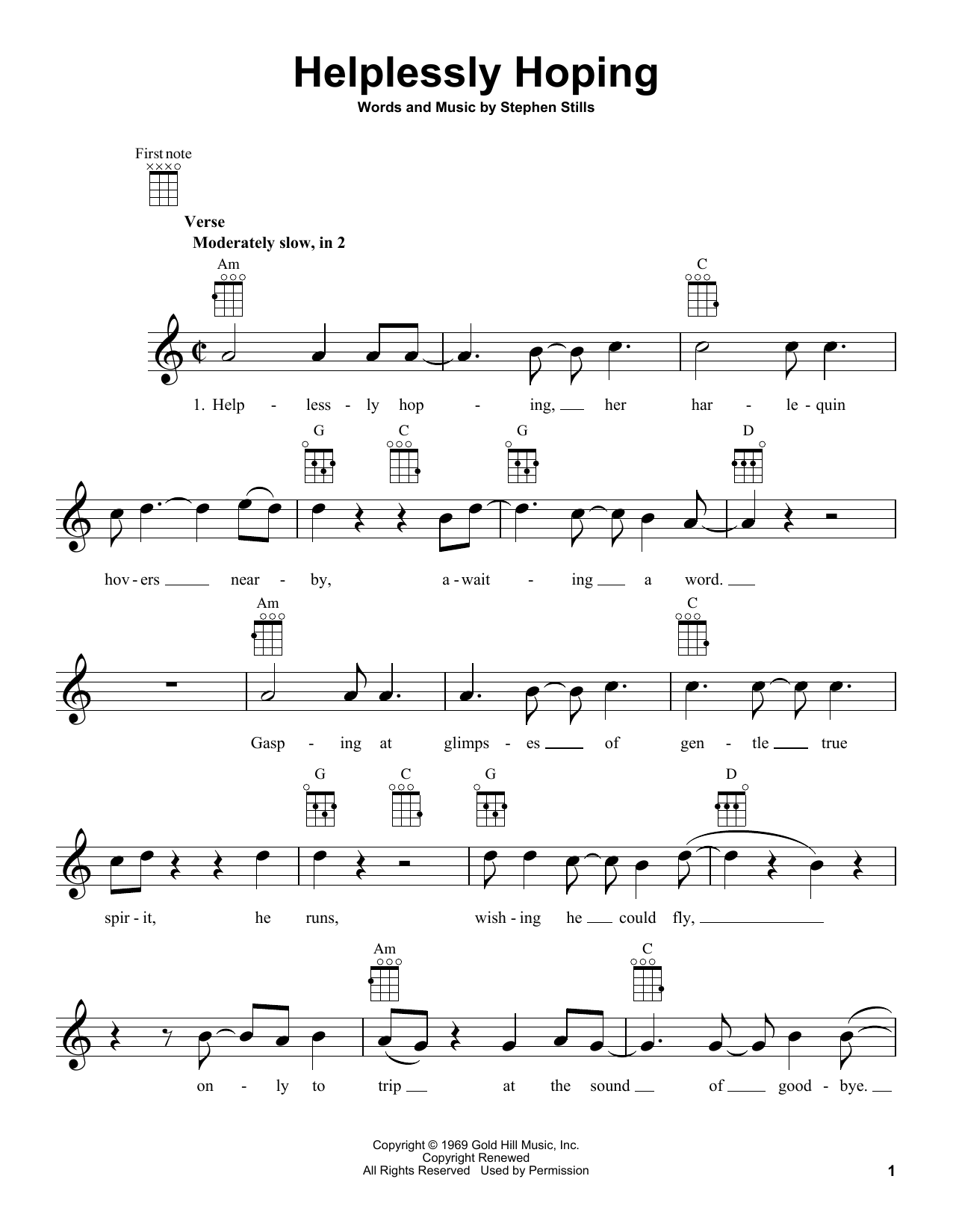 Download Crosby, Stills, Nash & Young Helplessly Hoping Sheet Music and learn how to play Ukulele PDF digital score in minutes