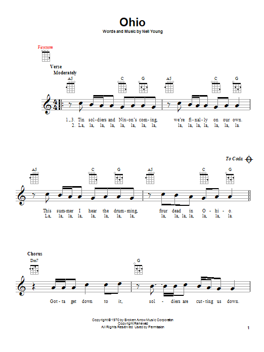 Download Crosby, Stills, Nash & Young Ohio Sheet Music and learn how to play Ukulele PDF digital score in minutes