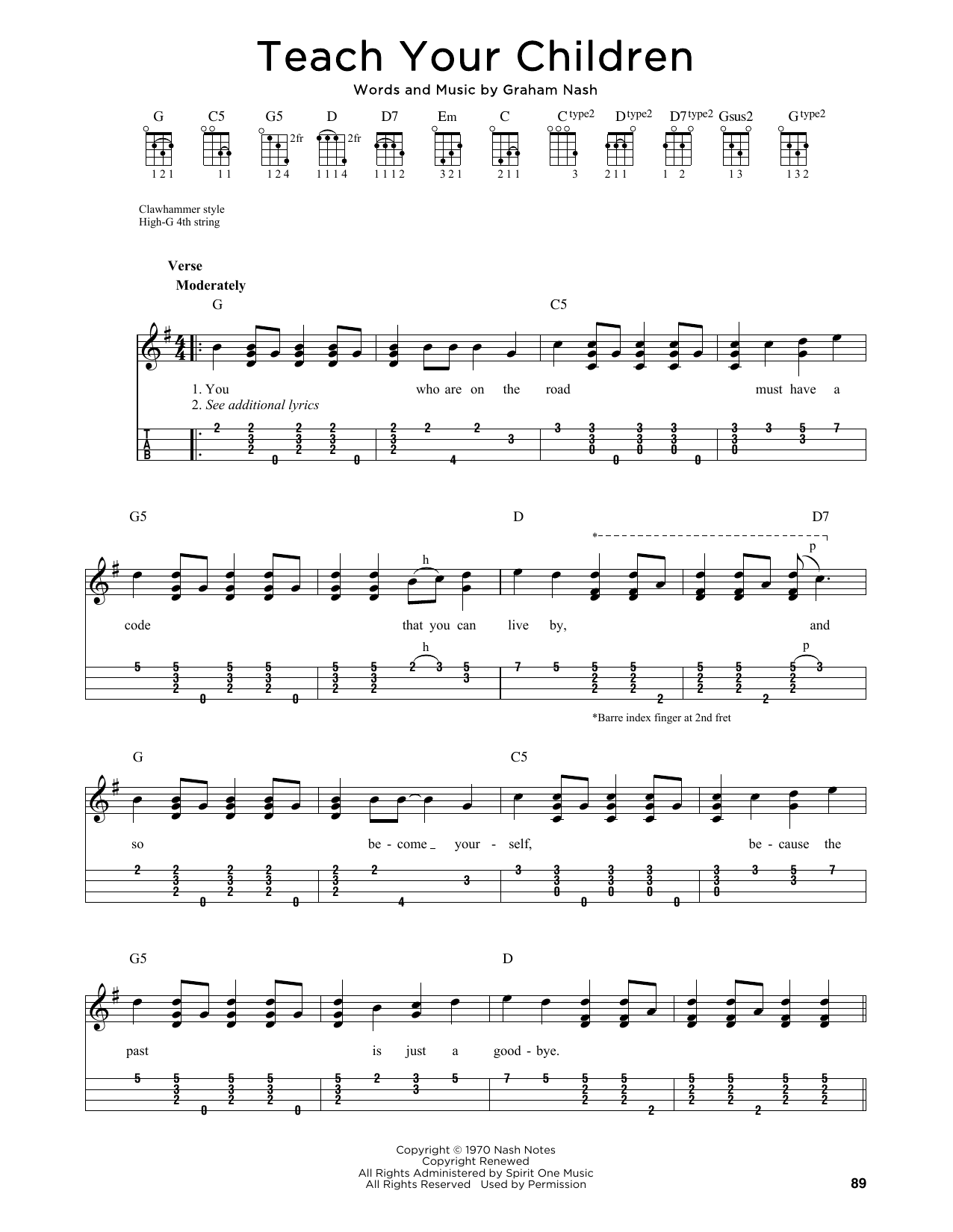 Download Crosby, Stills, Nash & Young Teach Your Children (arr. Jim Schustedt) Sheet Music and learn how to play Ukulele PDF digital score in minutes