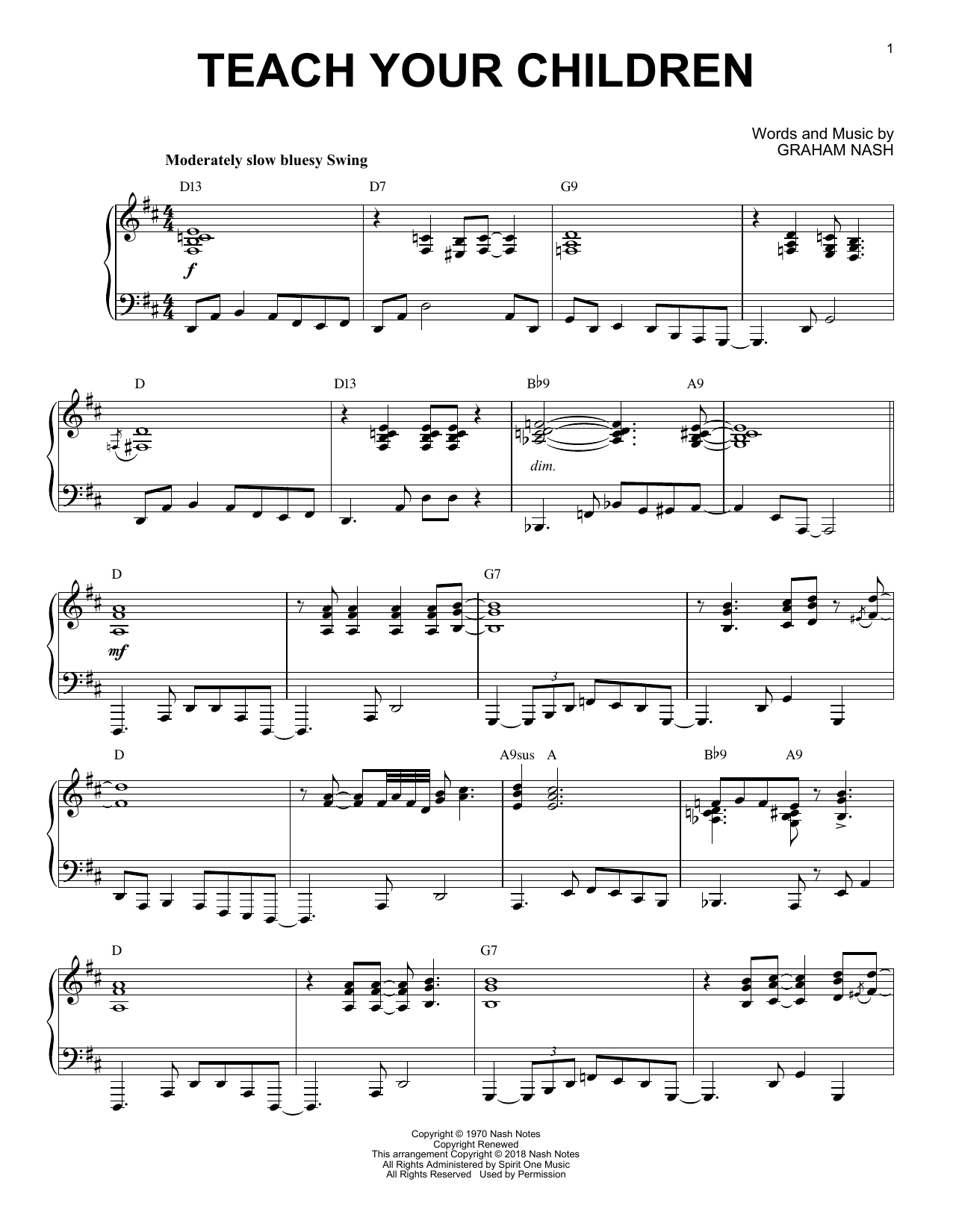 Download Crosby, Stills, Nash & Young Teach Your Children [Jazz version] Sheet Music and learn how to play Piano Solo PDF digital score in minutes