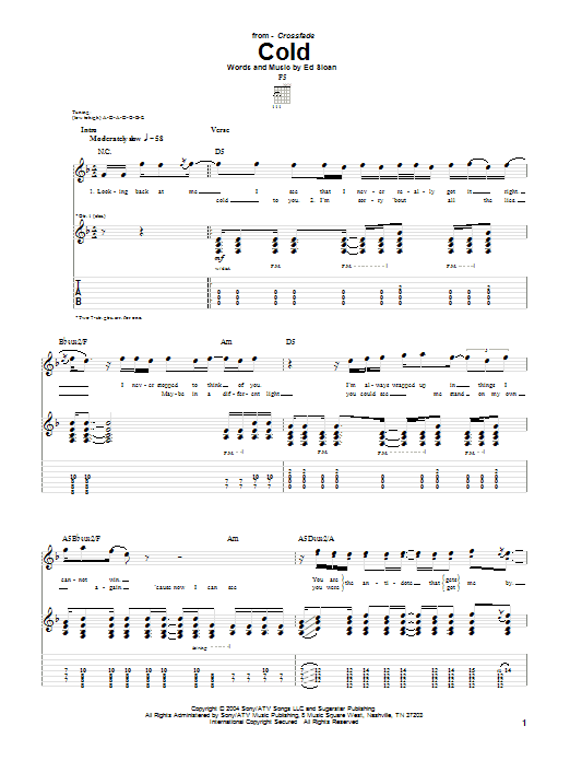 Download Crossfade Cold Sheet Music and learn how to play Guitar Tab PDF digital score in minutes