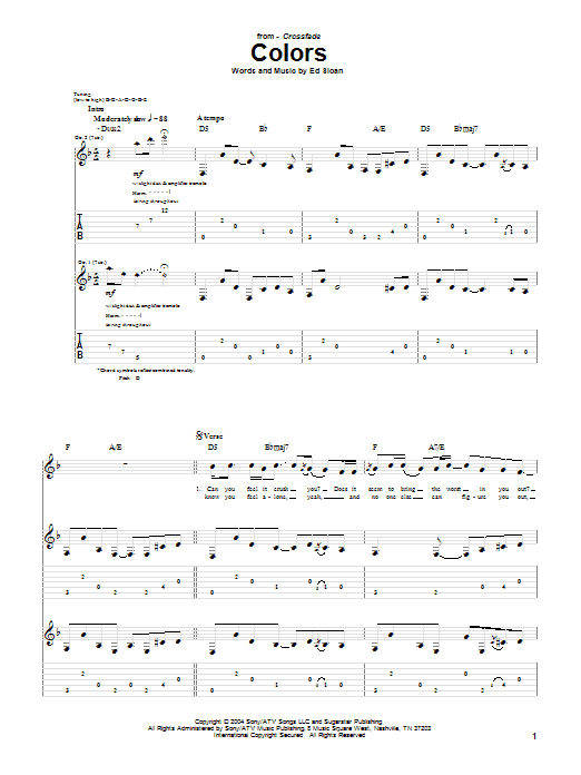 Download Crossfade Colors Sheet Music and learn how to play Guitar Tab PDF digital score in minutes