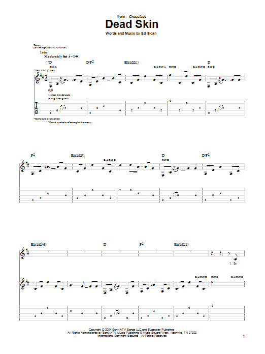 Download Crossfade Dead Skin Sheet Music and learn how to play Guitar Tab PDF digital score in minutes