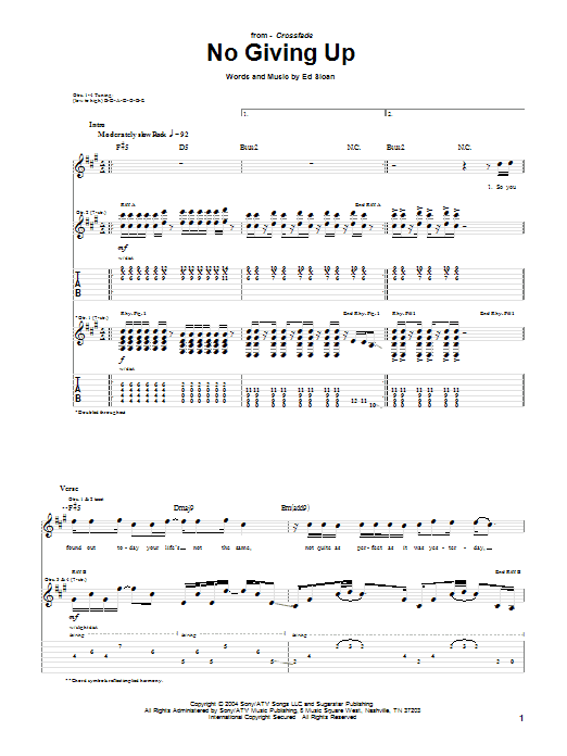 Download Crossfade No Giving Up Sheet Music and learn how to play Guitar Tab PDF digital score in minutes