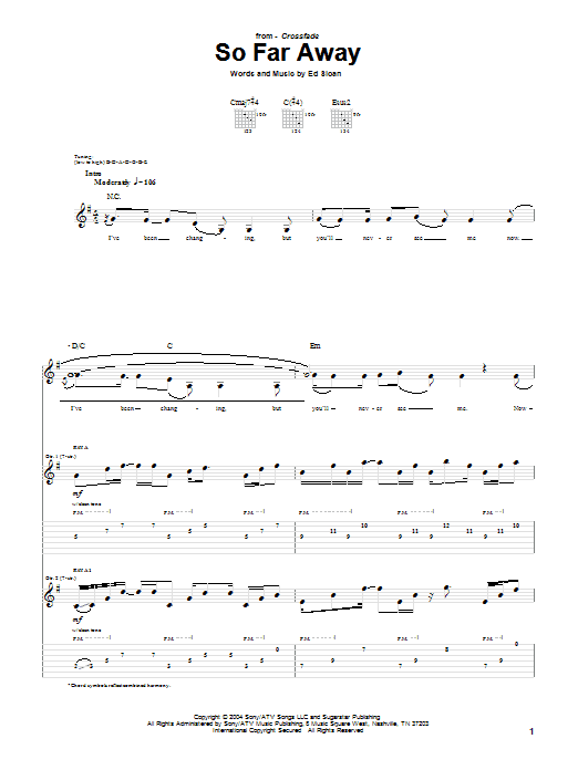 Download Crossfade So Far Away Sheet Music and learn how to play Guitar Tab PDF digital score in minutes