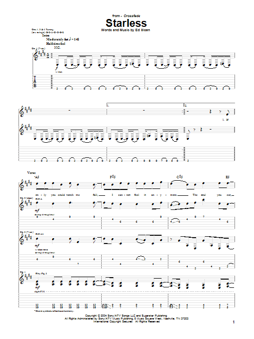 Download Crossfade Starless Sheet Music and learn how to play Guitar Tab PDF digital score in minutes