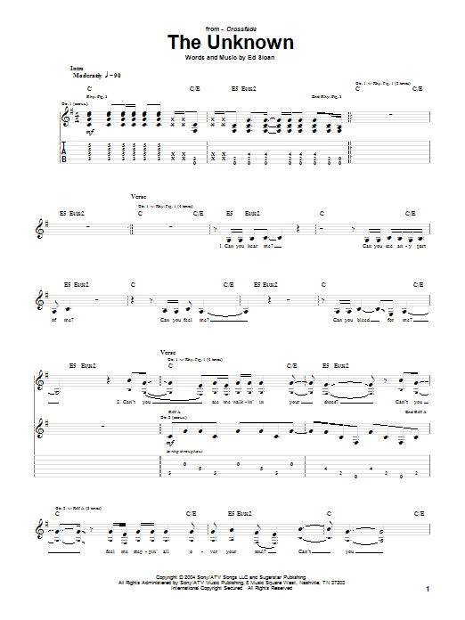 Download Crossfade The Unknown Sheet Music and learn how to play Guitar Tab PDF digital score in minutes