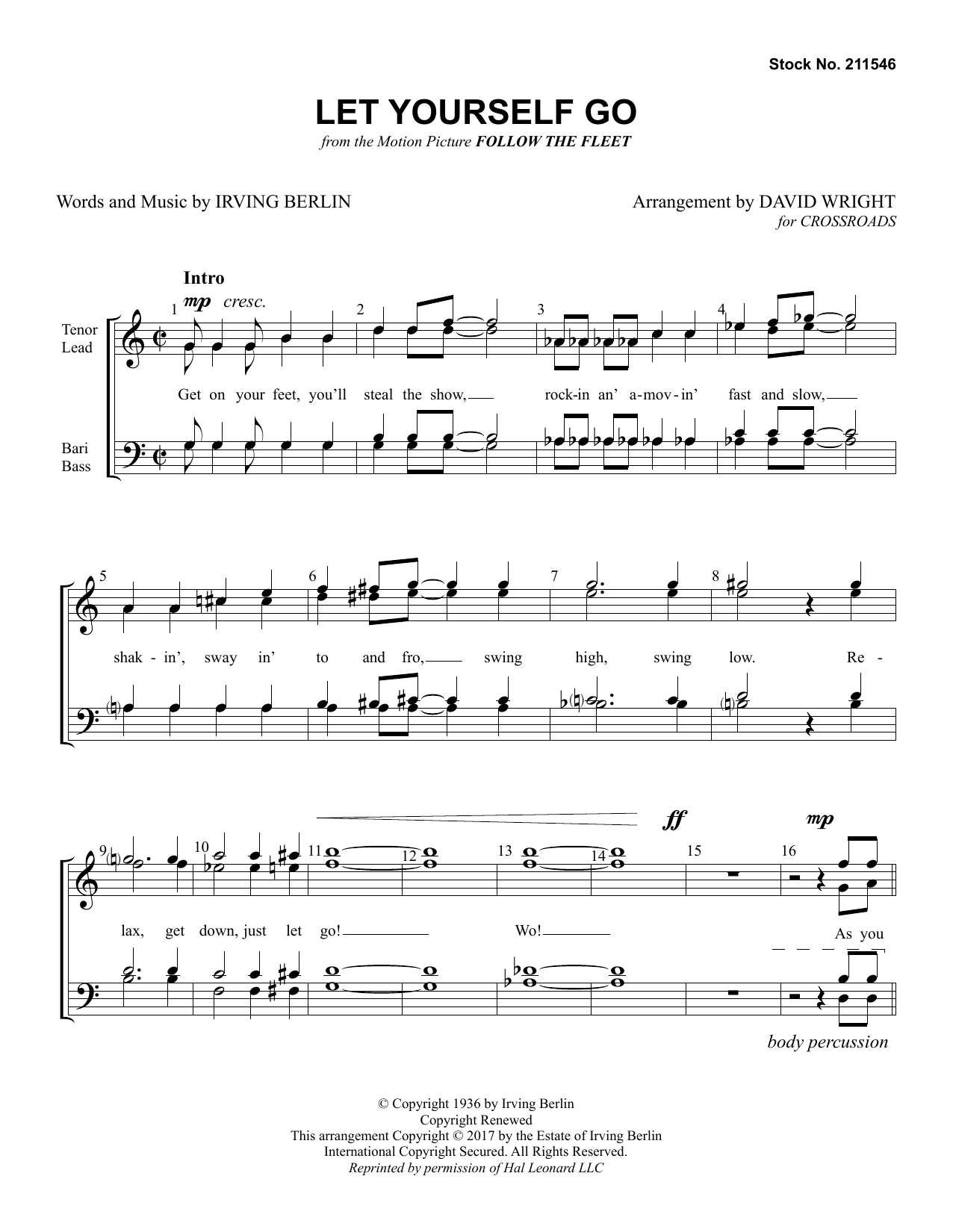 Download Crossroads Let Yourself Go (arr. David Wright) Sheet Music and learn how to play TTBB Choir PDF digital score in minutes