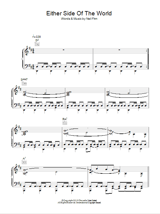 Download Crowded House Either Side Of The World Sheet Music and learn how to play Piano, Vocal & Guitar (Right-Hand Melody) PDF digital score in minutes