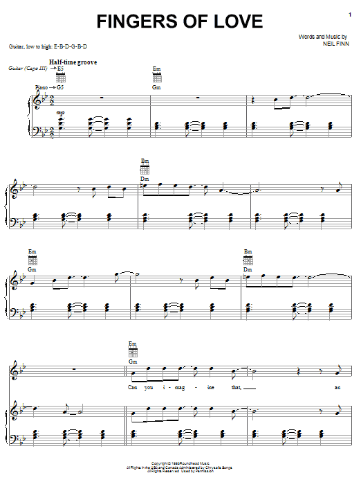 Download Crowded House Fingers Of Love Sheet Music and learn how to play Piano, Vocal & Guitar (Right-Hand Melody) PDF digital score in minutes