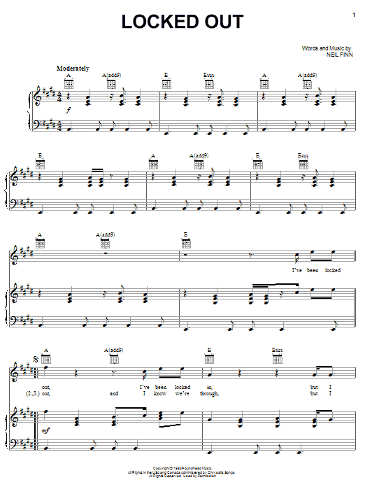 Download Crowded House Locked Out Sheet Music and learn how to play Lyrics & Chords PDF digital score in minutes