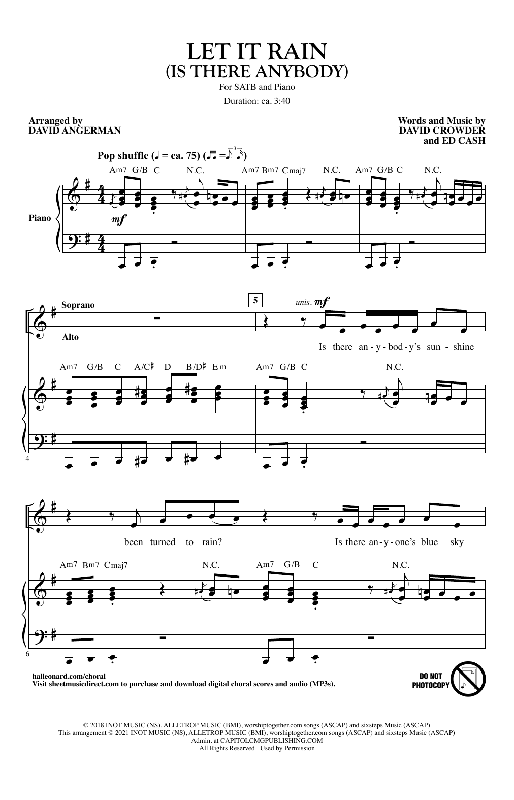 Download Crowder & Mandisa Let It Rain (Is There Anybody) (arr. David Angerman) Sheet Music and learn how to play SATB Choir PDF digital score in minutes