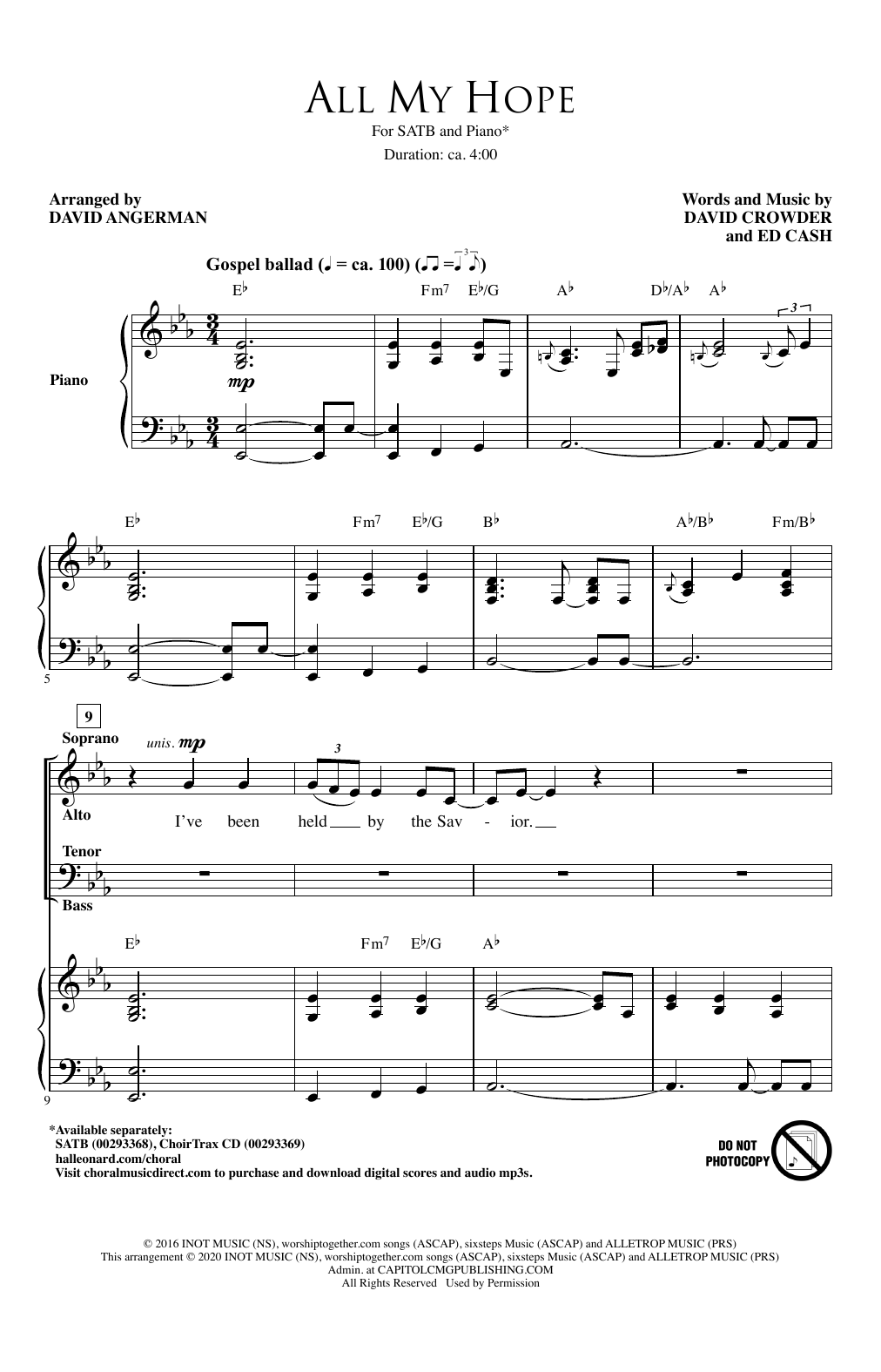 Download Crowder feat. Tauren Wells All My Hope (arr. David Angerman) Sheet Music and learn how to play SATB Choir PDF digital score in minutes