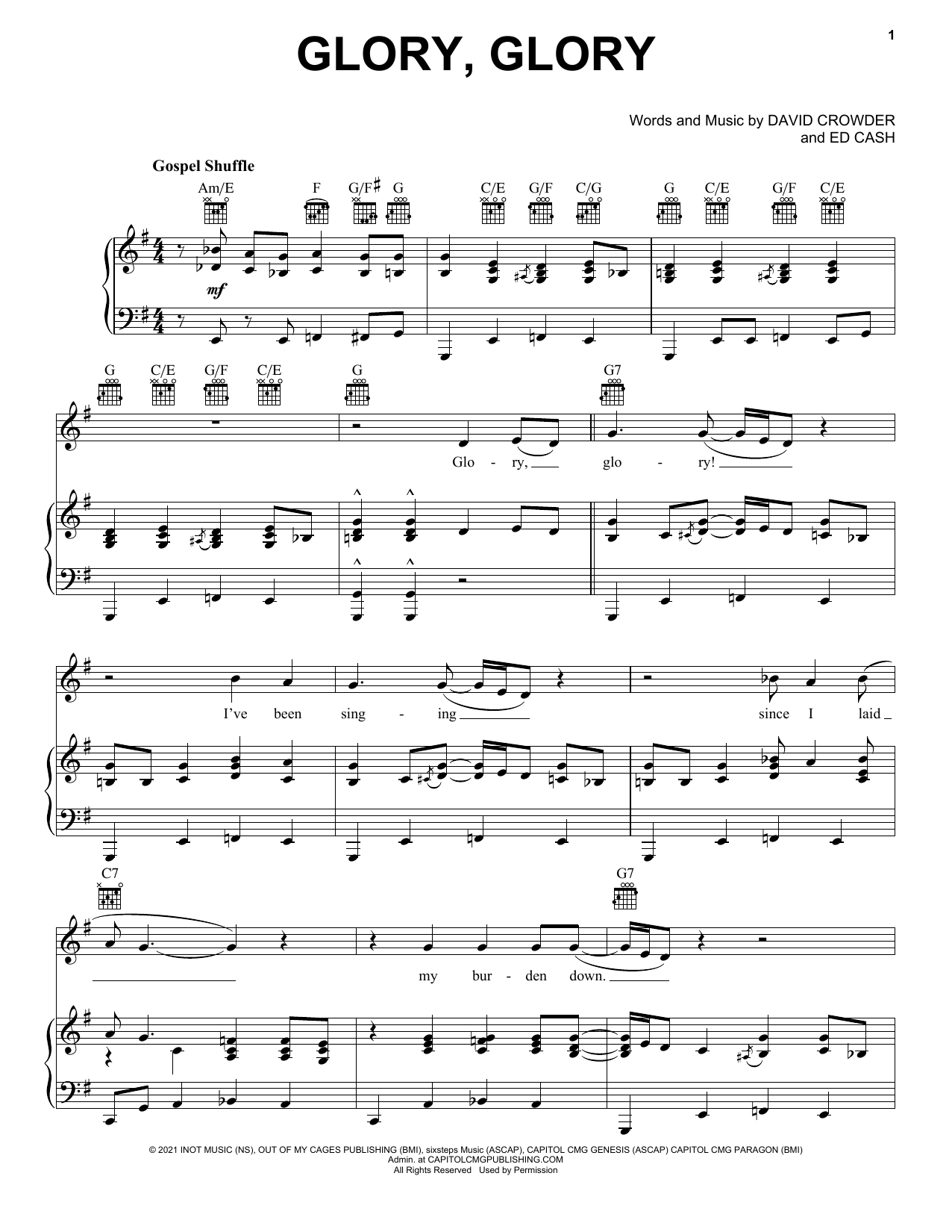 Download Crowder Glory Glory (God Is Able) Sheet Music and learn how to play Piano, Vocal & Guitar Chords (Right-Hand Melody) PDF digital score in minutes
