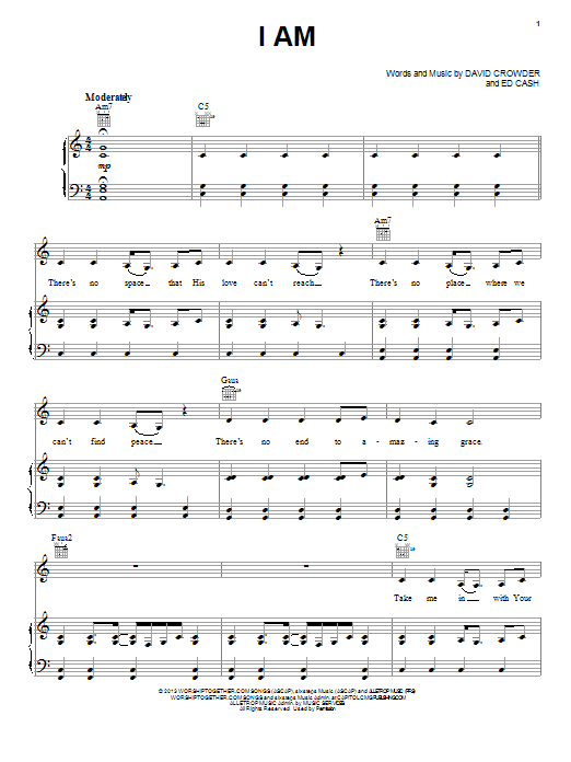 Download Crowder I Am Sheet Music and learn how to play Piano, Vocal & Guitar (Right-Hand Melody) PDF digital score in minutes