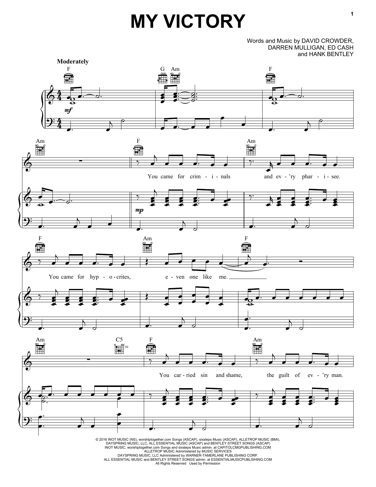 Download Crowder My Victory Sheet Music and learn how to play Piano, Vocal & Guitar (Right-Hand Melody) PDF digital score in minutes