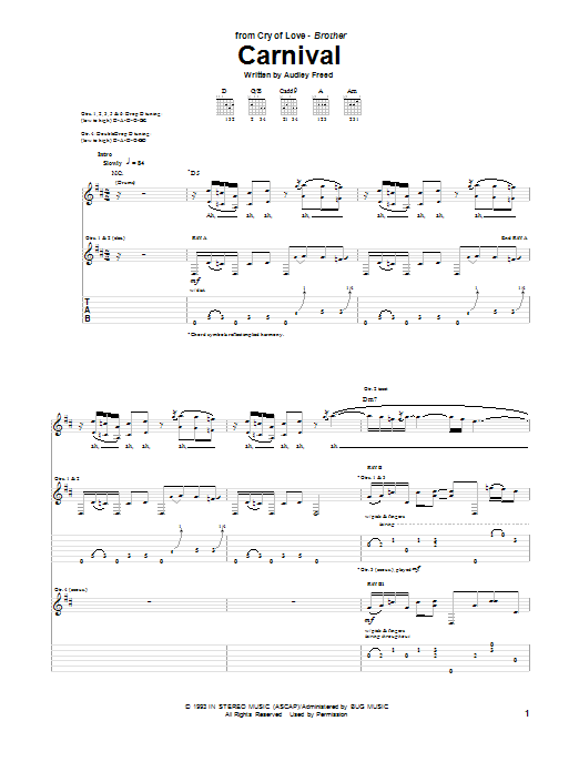 Download Cry Of Love Carnival Sheet Music and learn how to play Guitar Tab PDF digital score in minutes