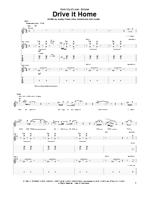 Download Cry Of Love Drive It Home Sheet Music and learn how to play Guitar Tab PDF digital score in minutes