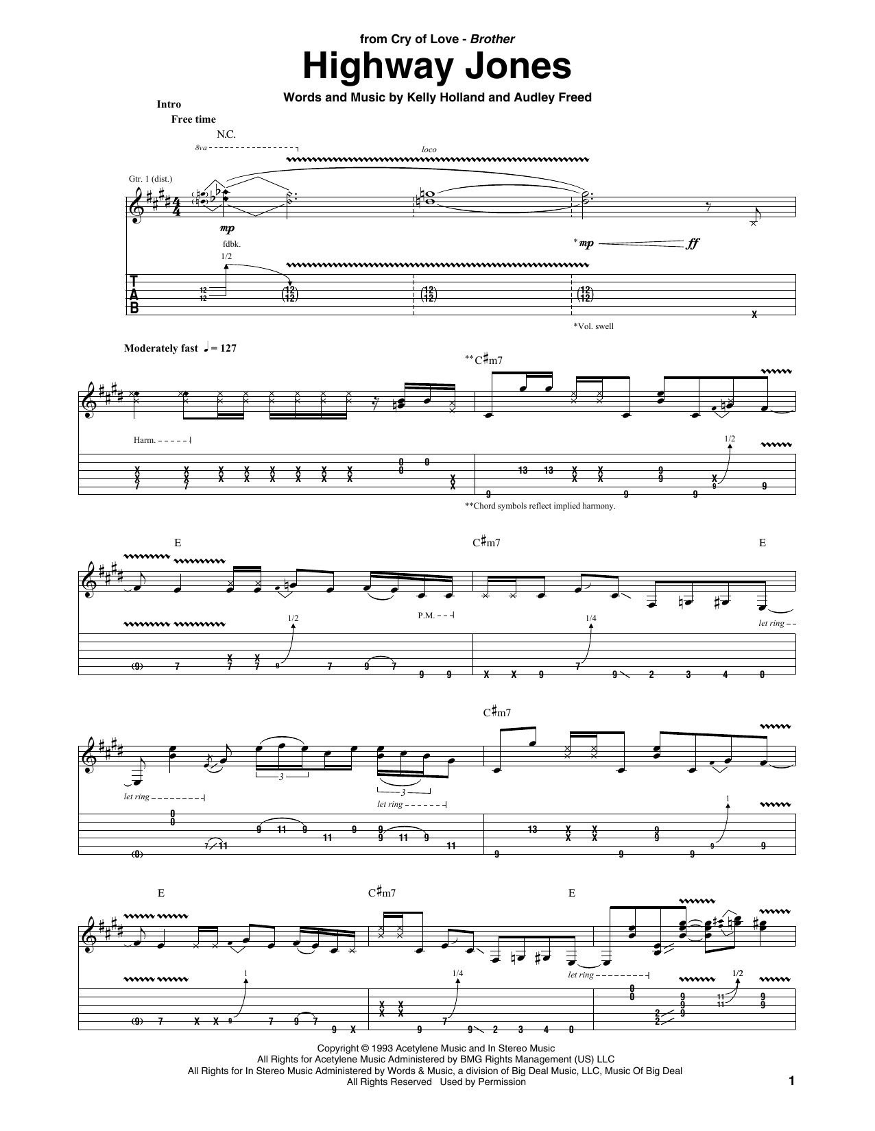 Download Cry Of Love Highway Jones Sheet Music and learn how to play Guitar Tab PDF digital score in minutes