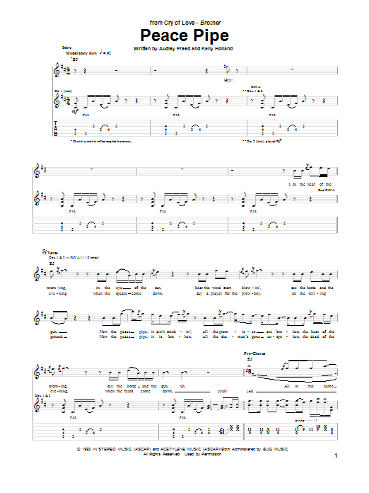 Download Cry of Love Peace Pipe Sheet Music and learn how to play Guitar Tab PDF digital score in minutes