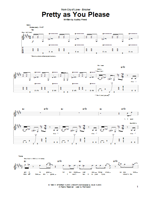 Download Cry Of Love Pretty As You Please Sheet Music and learn how to play Guitar Tab PDF digital score in minutes
