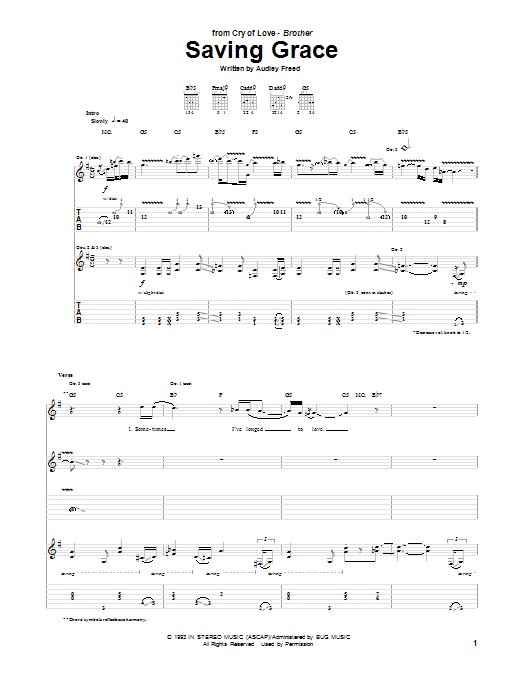 Download Cry Of Love Saving Grace Sheet Music and learn how to play Guitar Tab PDF digital score in minutes