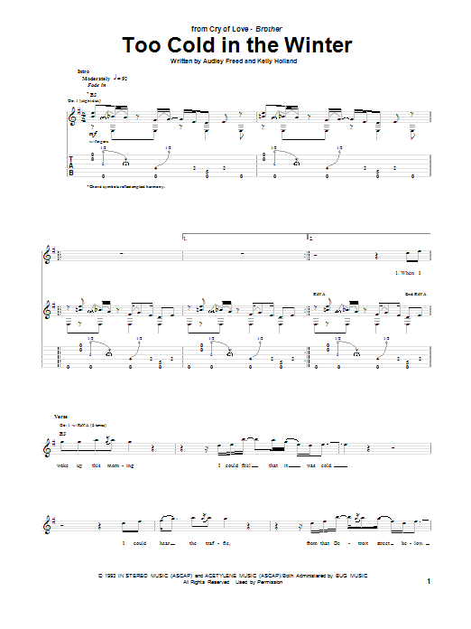 Download Cry Of Love Too Cold In The Winter Sheet Music and learn how to play Guitar Tab PDF digital score in minutes