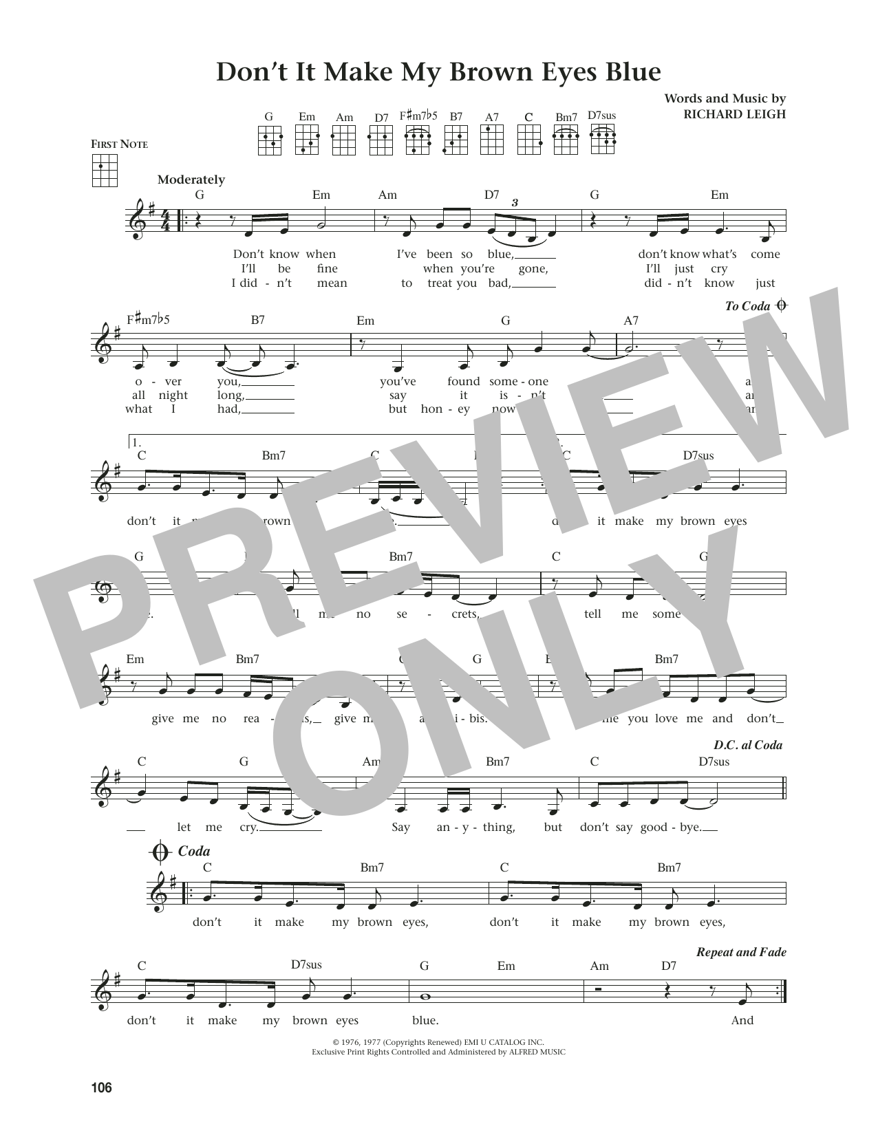 Download Crystal Gayle Don't It Make My Brown Eyes Blue (from The Daily Ukulele) (arr. Jim Beloff) Sheet Music and learn how to play Ukulele PDF digital score in minutes