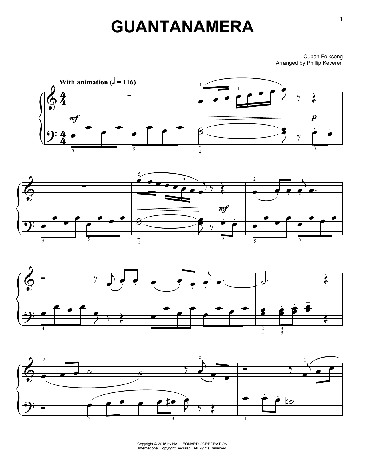 Download Cuban Folksong Guantanamera Sheet Music and learn how to play Easy Piano PDF digital score in minutes