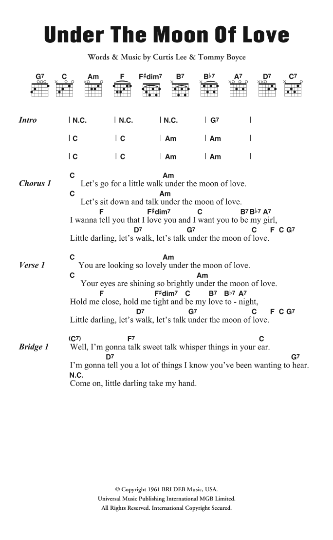 Download Curtis Lee Under The Moon Of Love Sheet Music and learn how to play Lyrics & Chords PDF digital score in minutes