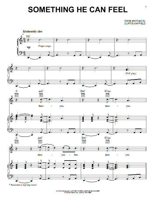 Download Curtis Mayfield Something He Can Feel Sheet Music and learn how to play Piano, Vocal & Guitar (Right-Hand Melody) PDF digital score in minutes