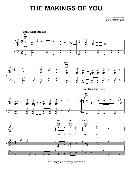 Download Curtis Mayfield The Makings Of You Sheet Music and learn how to play Piano, Vocal & Guitar (Right-Hand Melody) PDF digital score in minutes