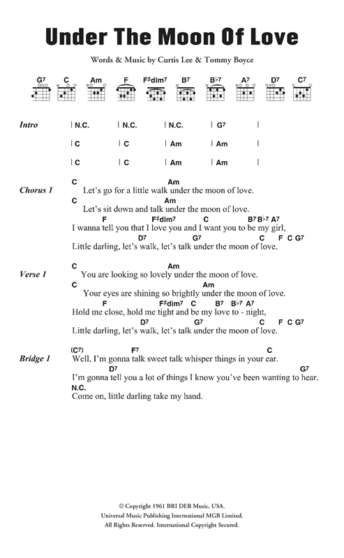 Download Curtis Lee Under The Moon Of Love Sheet Music and learn how to play Lyrics & Chords PDF digital score in minutes