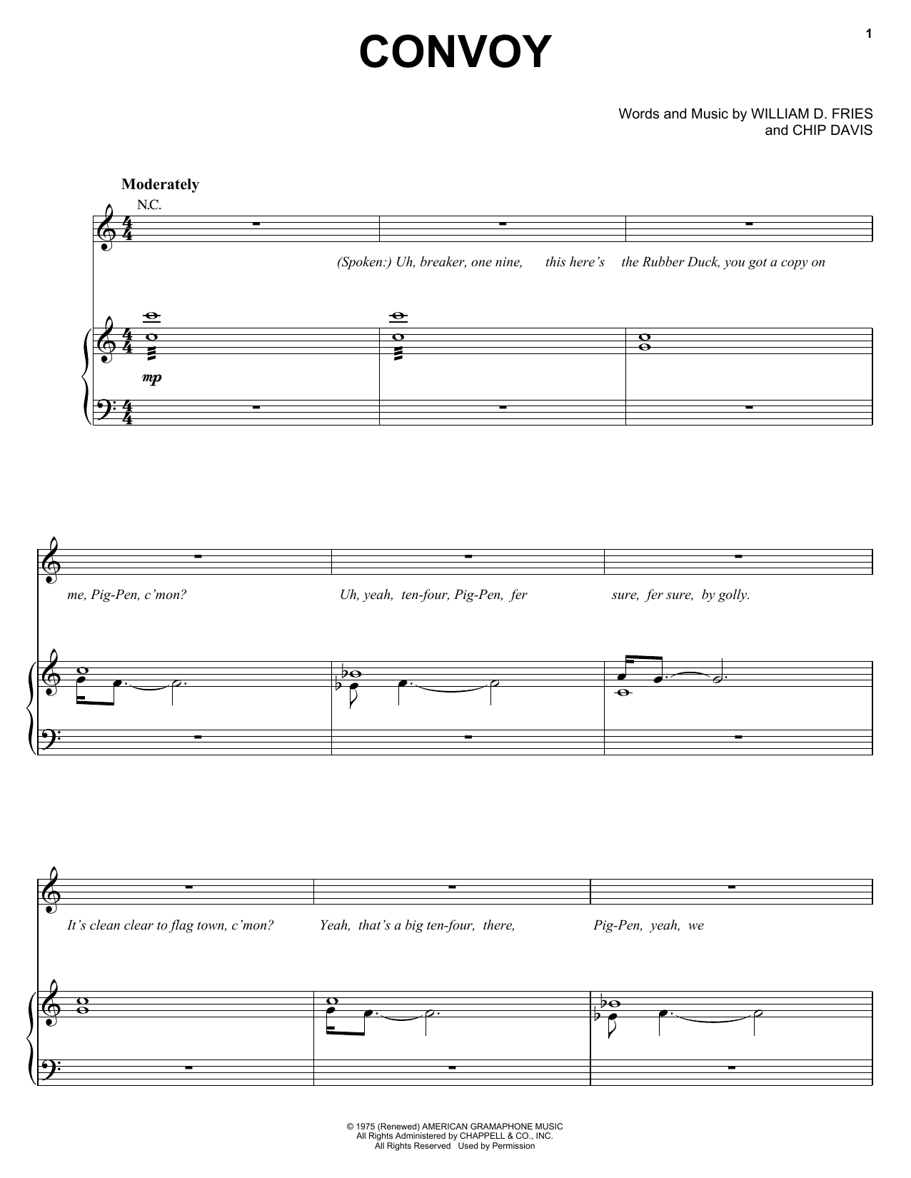 Download C.W. McCall Convoy Sheet Music and learn how to play Piano, Vocal & Guitar (Right-Hand Melody) PDF digital score in minutes