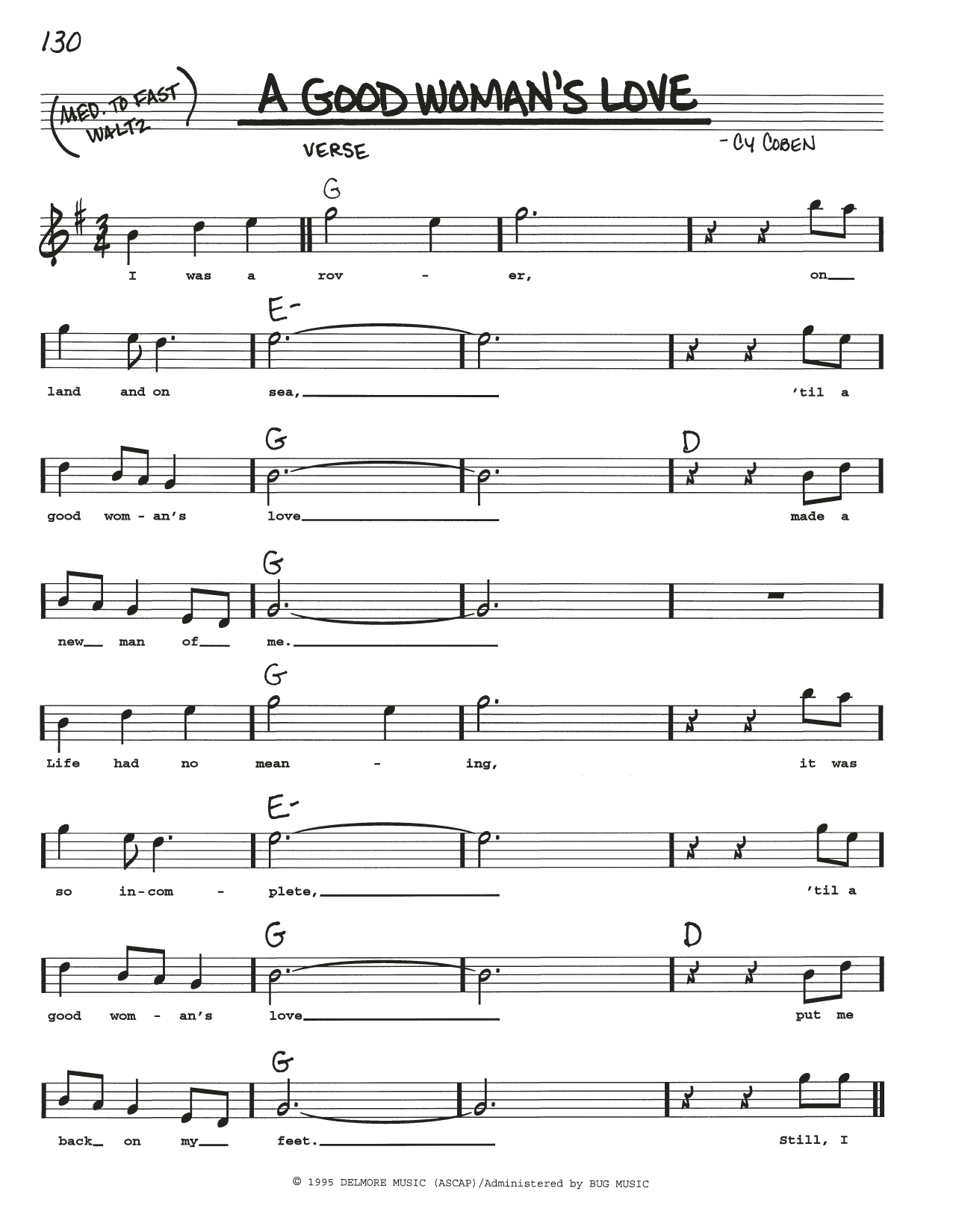 Download Cy Coben A Good Woman's Love Sheet Music and learn how to play Real Book – Melody, Lyrics & Chords PDF digital score in minutes