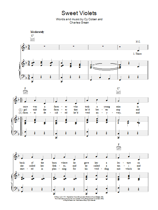 Download Cy Coben Sweet Violets Sheet Music and learn how to play Piano, Vocal & Guitar (Right-Hand Melody) PDF digital score in minutes