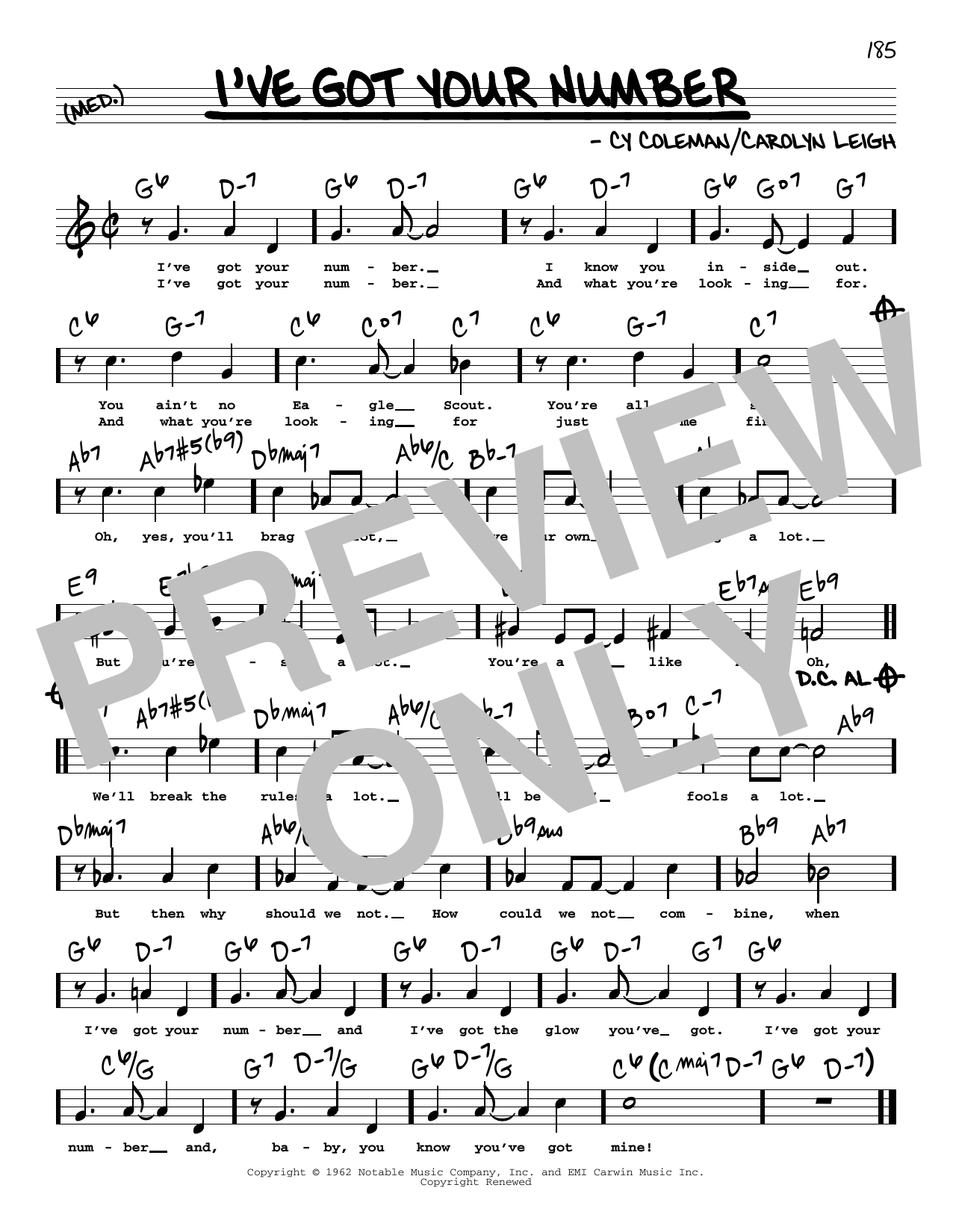 Download Cy Coleman and Carolyn Leigh I've Got Your Number (High Voice) (from Little Me) Sheet Music and learn how to play Real Book – Melody, Lyrics & Chords PDF digital score in minutes