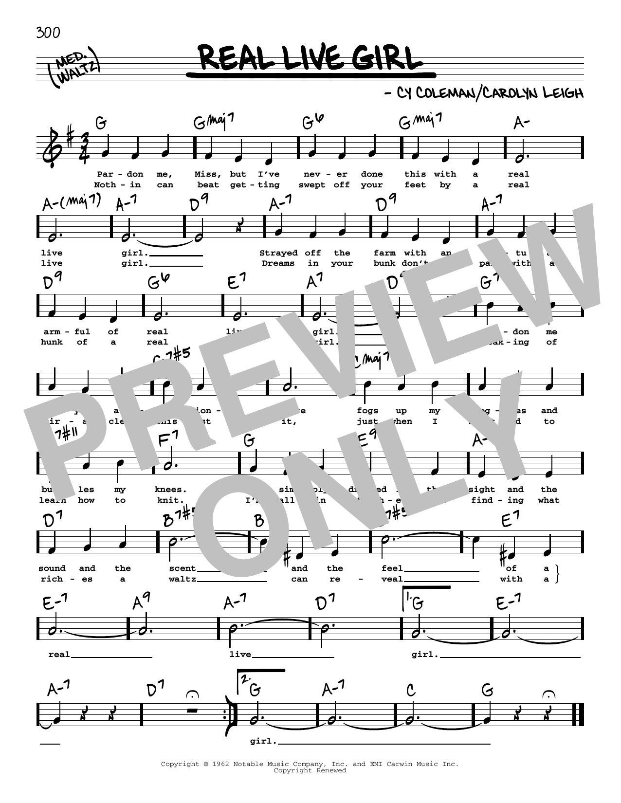 Download Cy Coleman and Carolyn Leigh Real Live Girl (High Voice) (from Little Me) Sheet Music and learn how to play Real Book – Melody, Lyrics & Chords PDF digital score in minutes