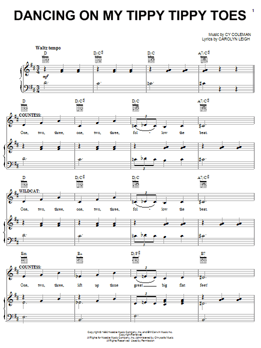 Download Cy Coleman Dancing On My Tippy Tippy Toes Sheet Music and learn how to play Piano, Vocal & Guitar (Right-Hand Melody) PDF digital score in minutes