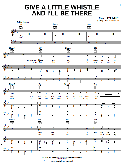 Download Cy Coleman Give A Little Whistle And I'll Be There Sheet Music and learn how to play Piano, Vocal & Guitar (Right-Hand Melody) PDF digital score in minutes