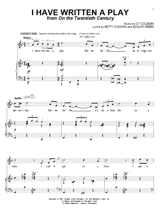 Download Cy Coleman I Have Written A Play Sheet Music and learn how to play Piano & Vocal PDF digital score in minutes