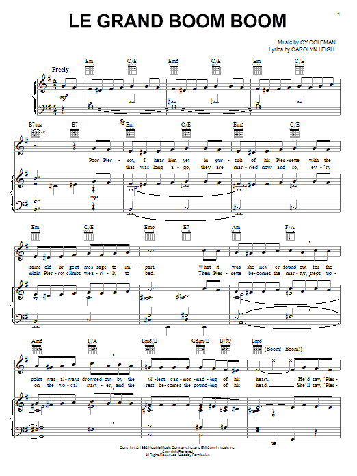 Download Cy Coleman Le Grand Boom Boom Sheet Music and learn how to play Piano, Vocal & Guitar (Right-Hand Melody) PDF digital score in minutes