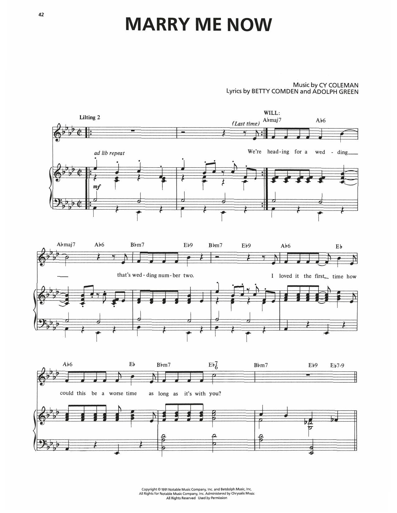 Download Cy Coleman Marry Me Now (from The Will Rogers Follies) Sheet Music and learn how to play Piano & Vocal PDF digital score in minutes