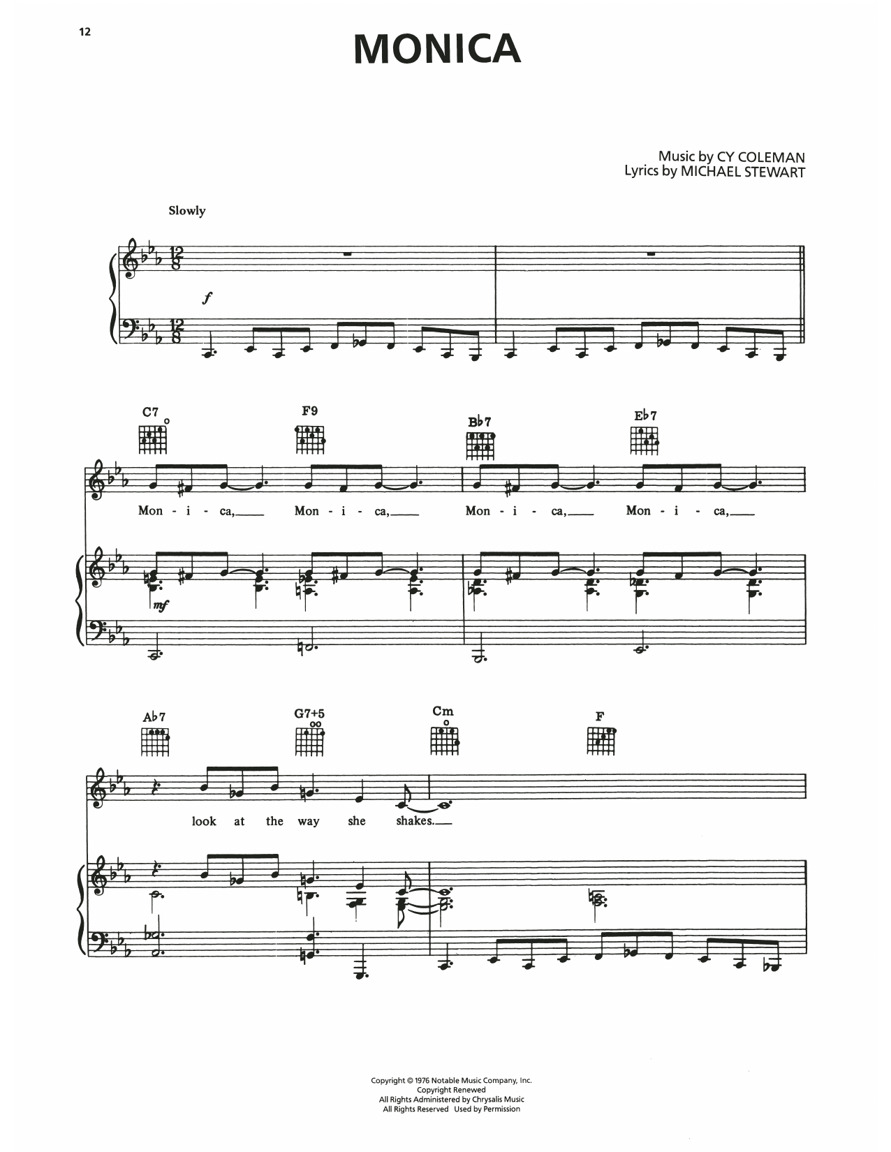 Download Cy Coleman Monica (from I Love My Wife) Sheet Music and learn how to play Piano, Vocal & Guitar Chords (Right-Hand Melody) PDF digital score in minutes