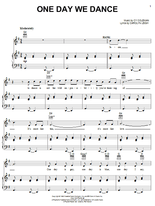 Download Cy Coleman One Day We Dance Sheet Music and learn how to play Piano, Vocal & Guitar (Right-Hand Melody) PDF digital score in minutes