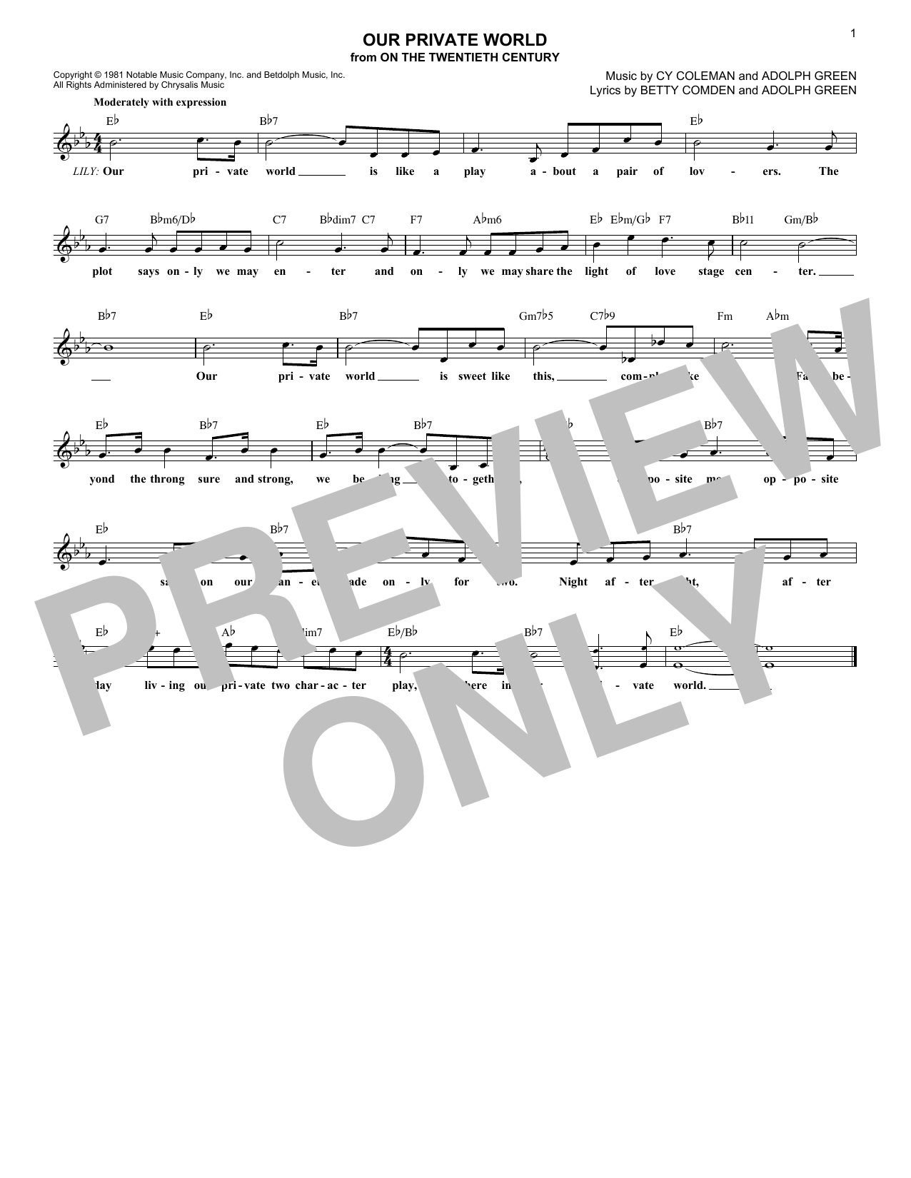 Download Cy Coleman Our Private World Sheet Music and learn how to play Melody Line, Lyrics & Chords PDF digital score in minutes