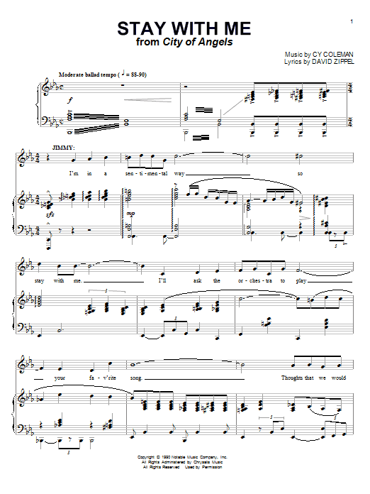 Download Cy Coleman Stay With Me Sheet Music and learn how to play Piano & Vocal PDF digital score in minutes