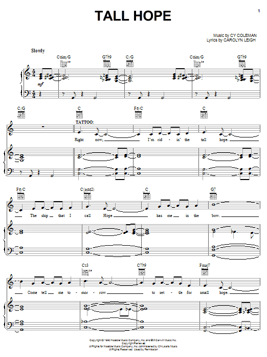 Download Cy Coleman Tall Hope Sheet Music and learn how to play Piano, Vocal & Guitar (Right-Hand Melody) PDF digital score in minutes