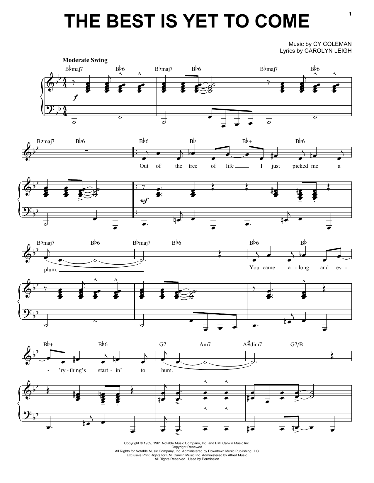 Download Cy Coleman The Best Is Yet To Come [Jazz version] (arr. Brent Edstrom) Sheet Music and learn how to play Piano & Vocal PDF digital score in minutes