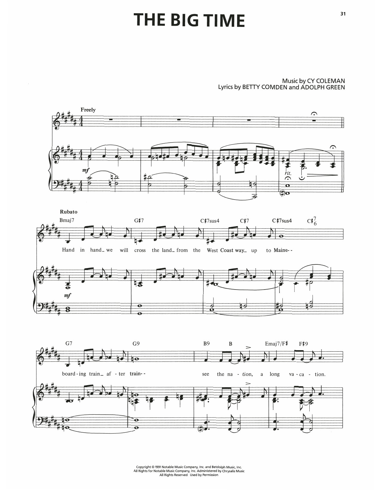 Download Cy Coleman The Big Time (from The Will Rogers Follies) Sheet Music and learn how to play Piano & Vocal PDF digital score in minutes
